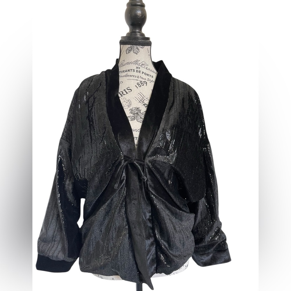 NWT Zara Black Kumono Velvet Tie Front Blazer Jacket XS /Girls 13-14Y Party